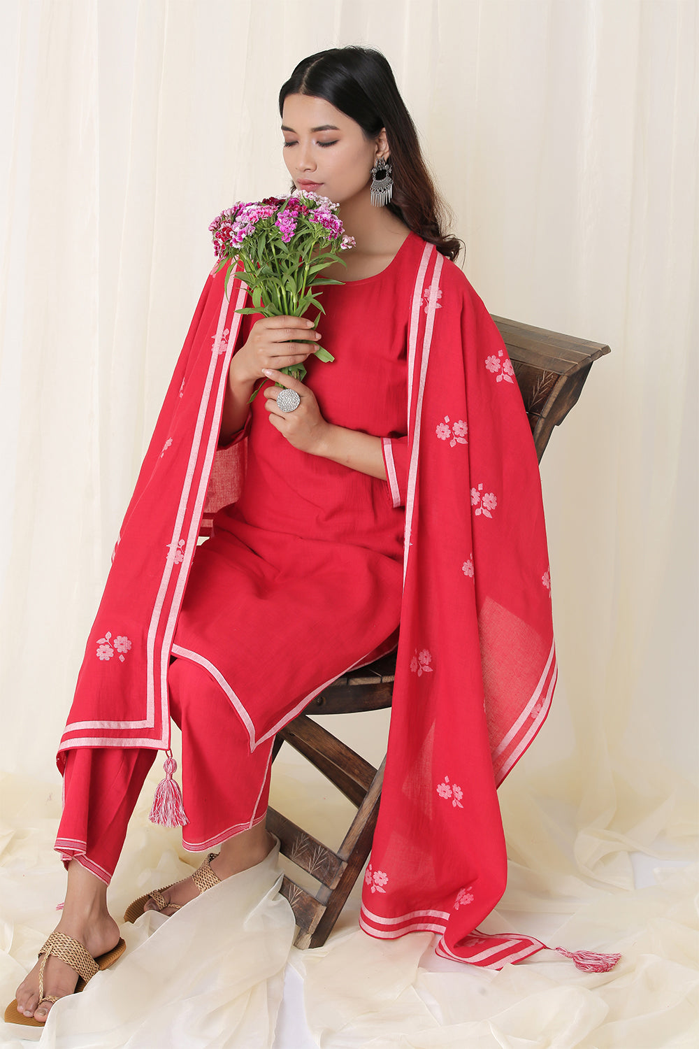 GATHER AT SIDE KURTI SET OF-2 (RED)