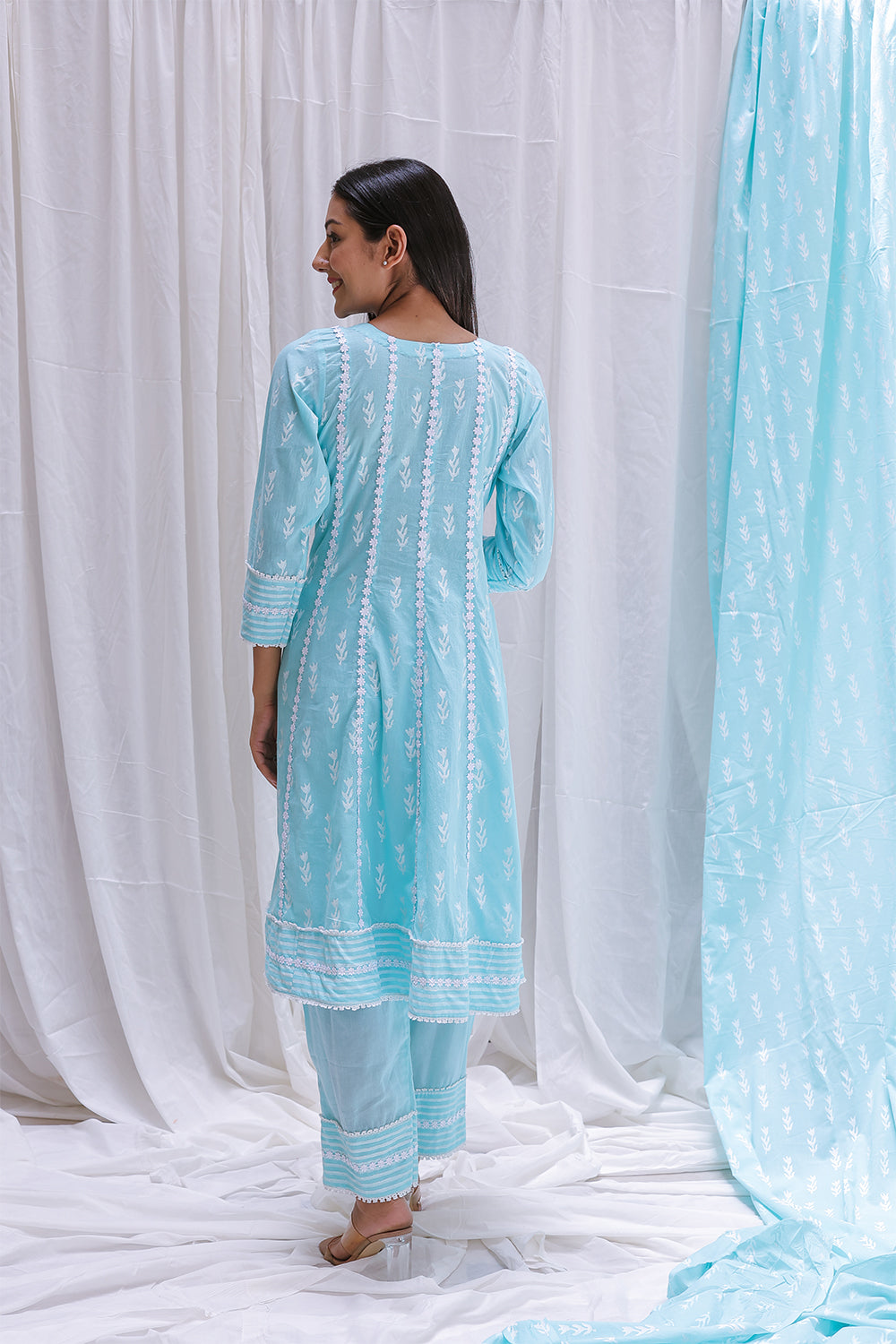 LIGHT BLUE SHORT ANARKALI KURTA SET OF-2