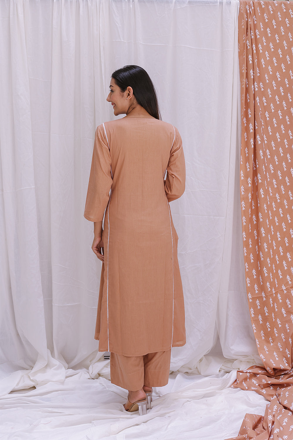 BEIGE PINTUCK YOK KURTA SET OF-2