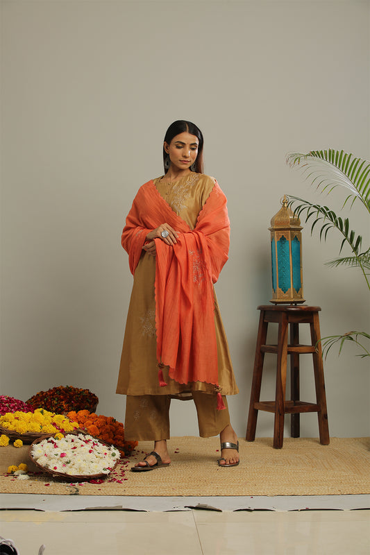 BEIGE CHANDERI KURTA SET OF-3