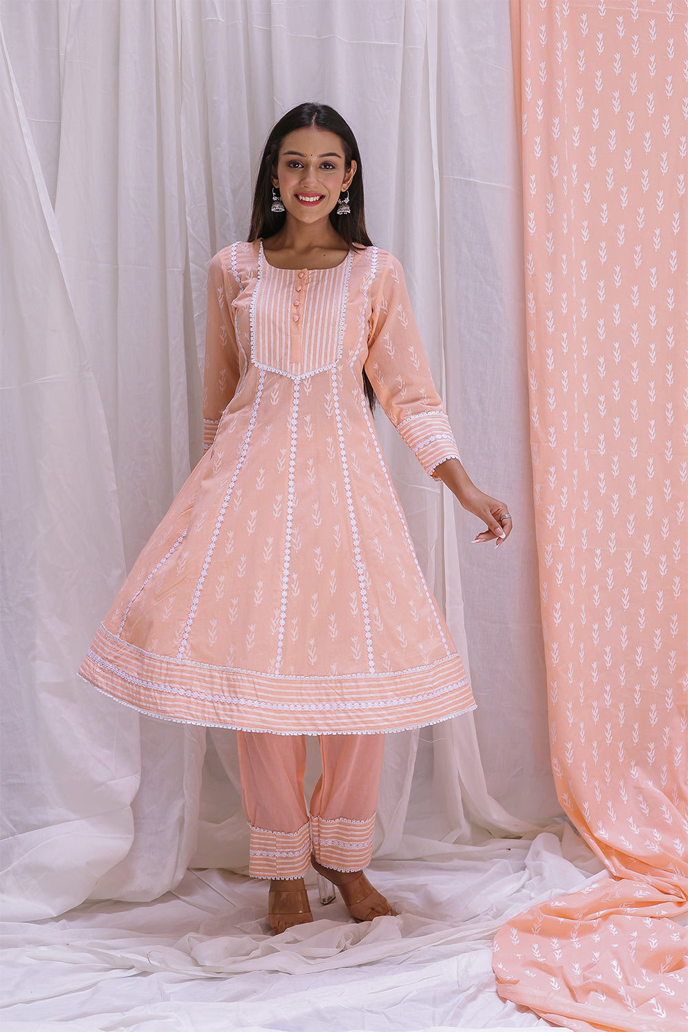 PEACH SHORT ANARKALI KURTA SET OF-2