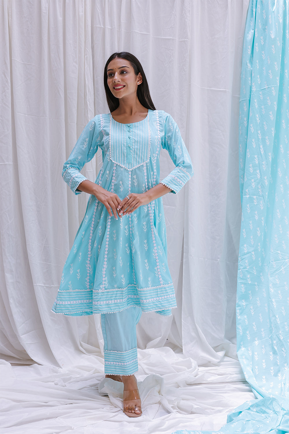 LIGHT BLUE SHORT ANARKALI KURTA SET OF-2