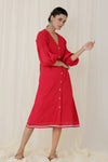 SMOCKED SLEEVE DRESS PLAIN (RED)