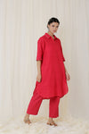 COLLERED KURTA SET OF-2 (RED)