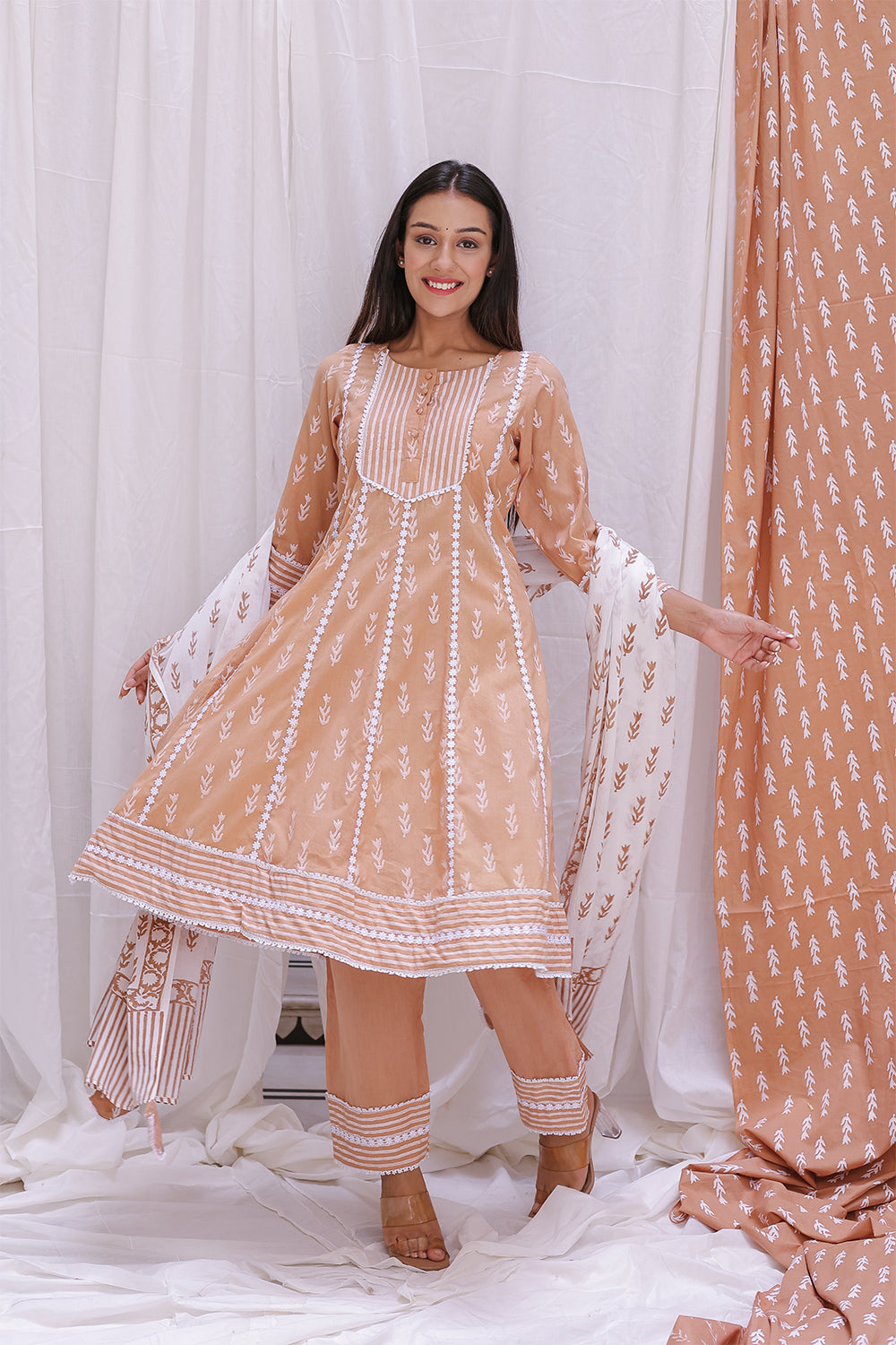 BEIGE SHORT ANARKALI KURTA SET OF-2