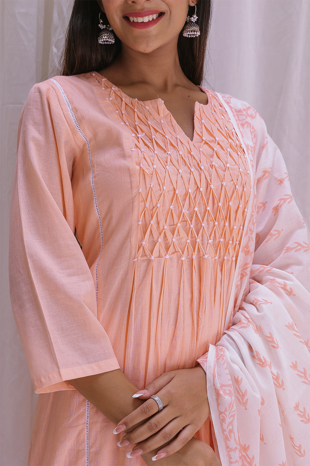 PEACH HAND BLOCK PRINTED DUPTTA