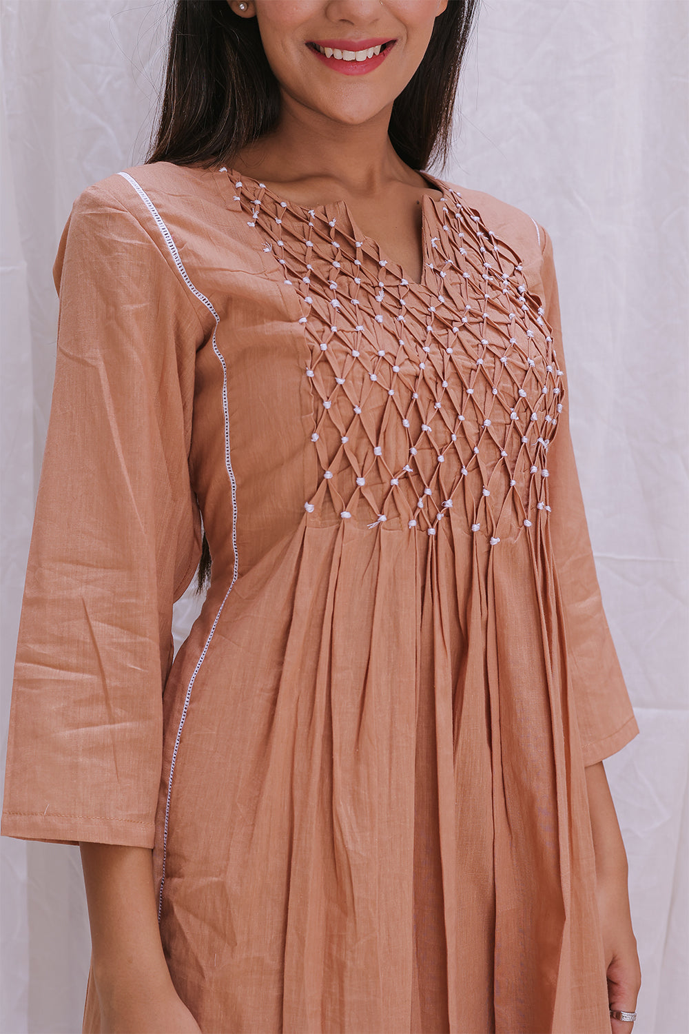BEIGE PINTUCK YOK KURTA SET OF-2