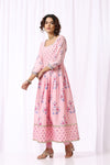 PINK BASE CHANDERI HAND BLOCK PRINTED ANARKALI SUIT SET OF -2