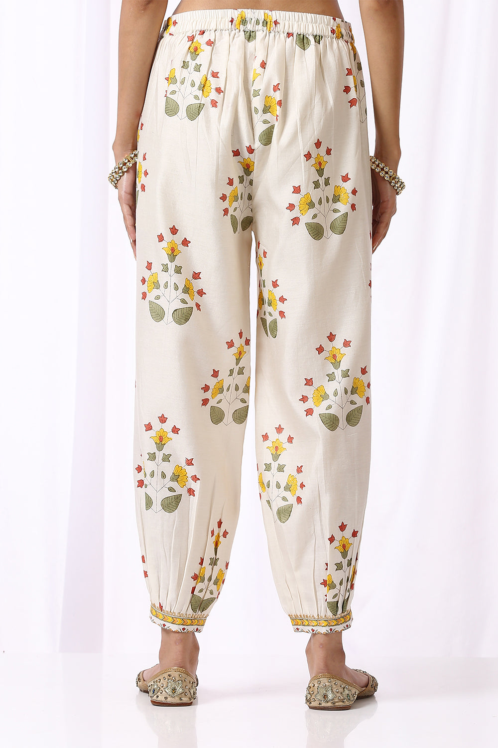 WHITE BASE CHANDERI HAND BLOCK PRINTED CHOGA SET OF-2