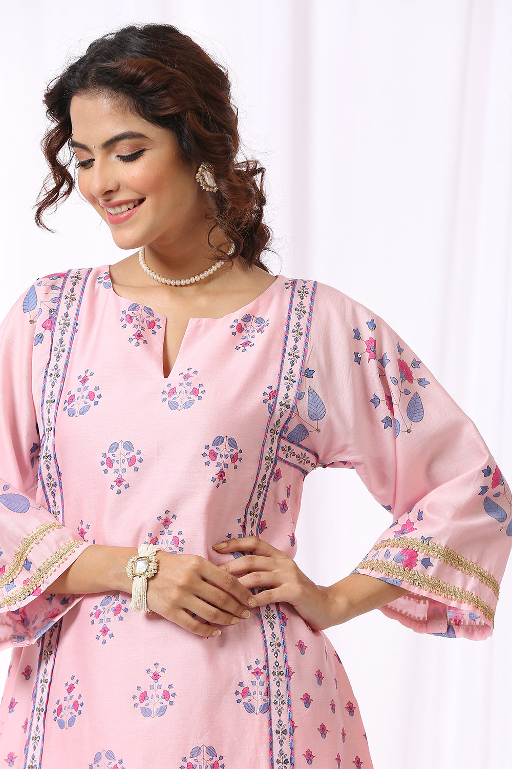 PINK BASE CHANDERI HAND BLOCK PRINTED CHOGA SET OF-2