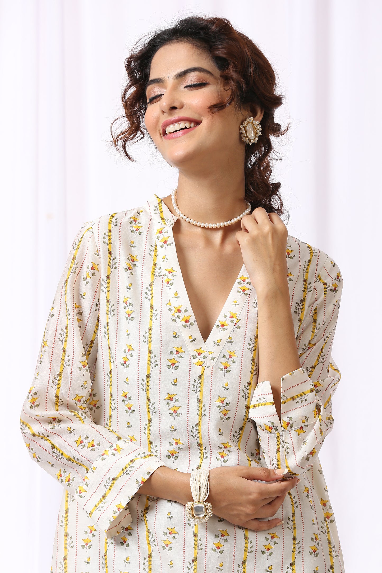 WHITE BASE CHANDERI HAND BLOCK PRINTED KURTA SET OF-2