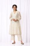 WHITE BASE CHANDERI HAND BLOCK PRINTED KURTA SET OF-2