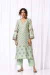 GREEN BASE CHANDERI HAND BLOCK PRINTED KURTA SET OF-2