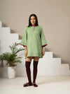 Hand Block Printed Green Striped Cotton Short Dress