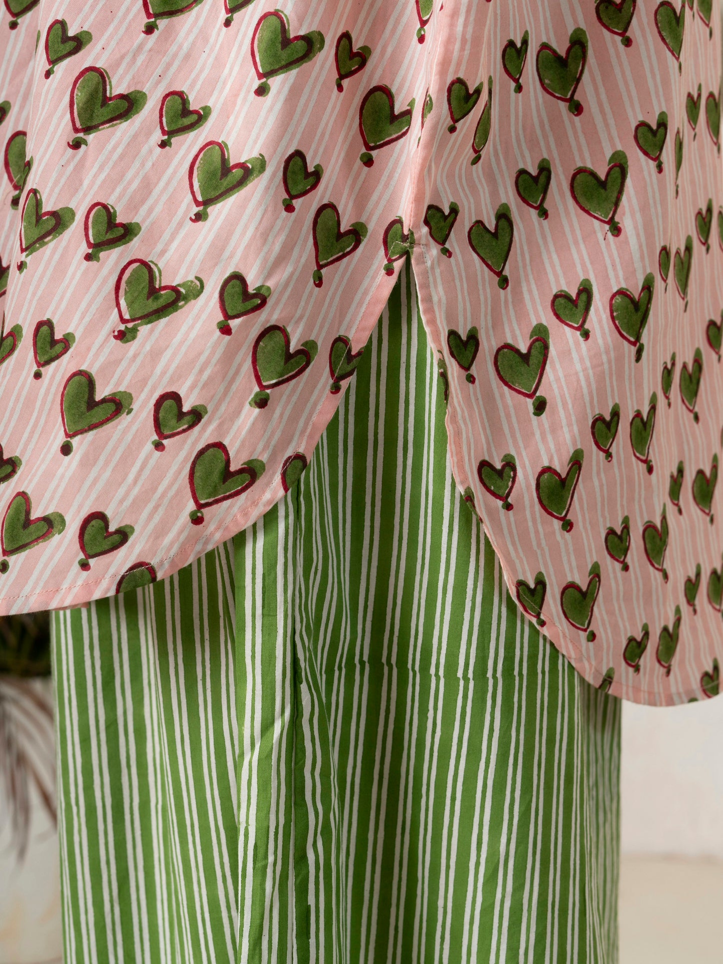 Hand Block Printed Heart Print Kaftan Shirt