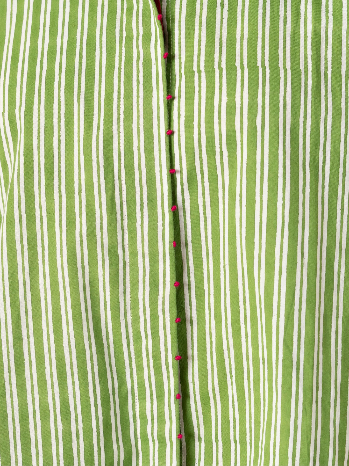 Hand Block Printed Green Stripe Kaftan Shirt