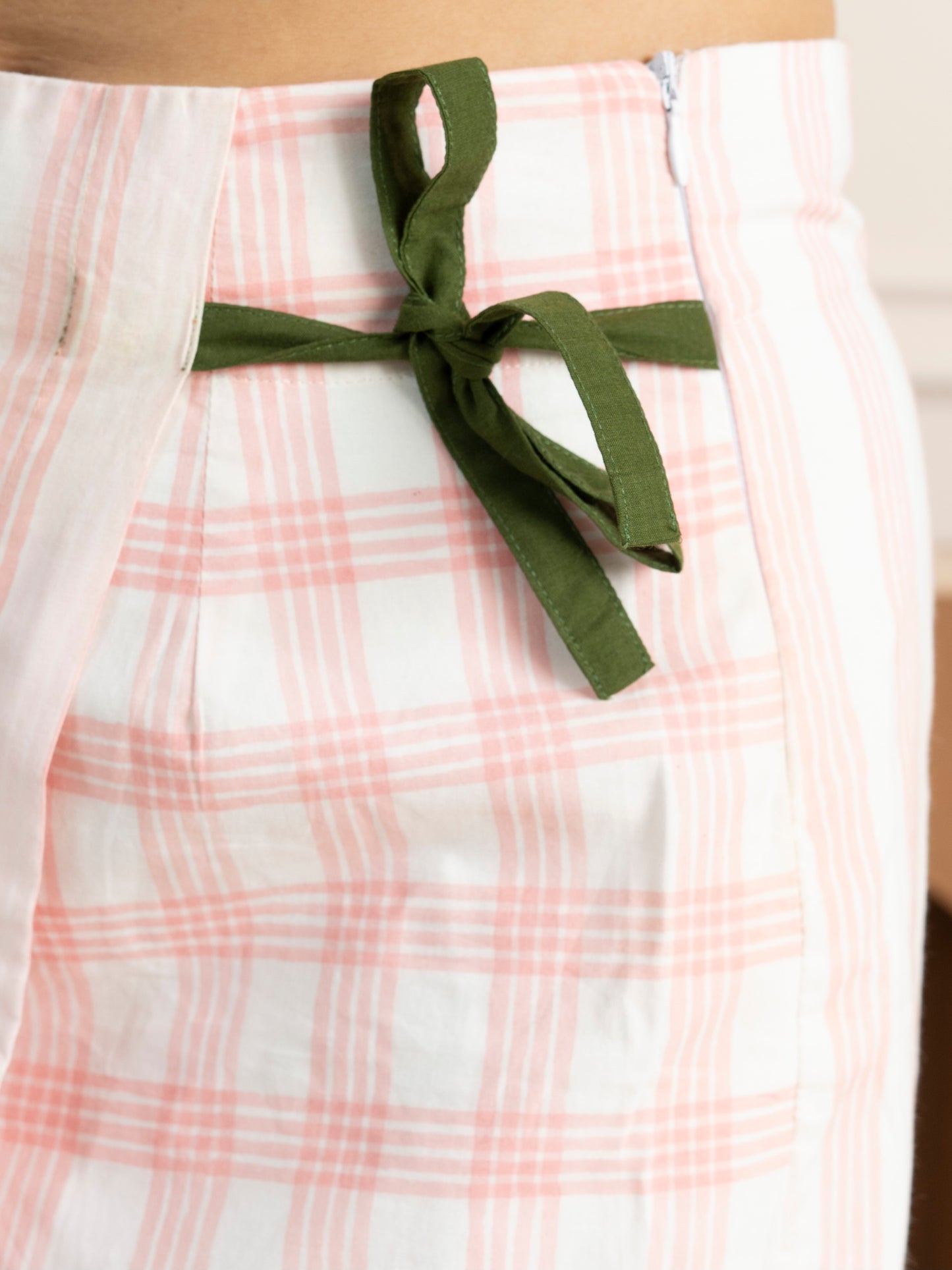 Hand Block Printed Blush Stripe Wrap Mini Skirt