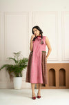 Pink Striped Checkered Panelled Hand Block Printed Dress