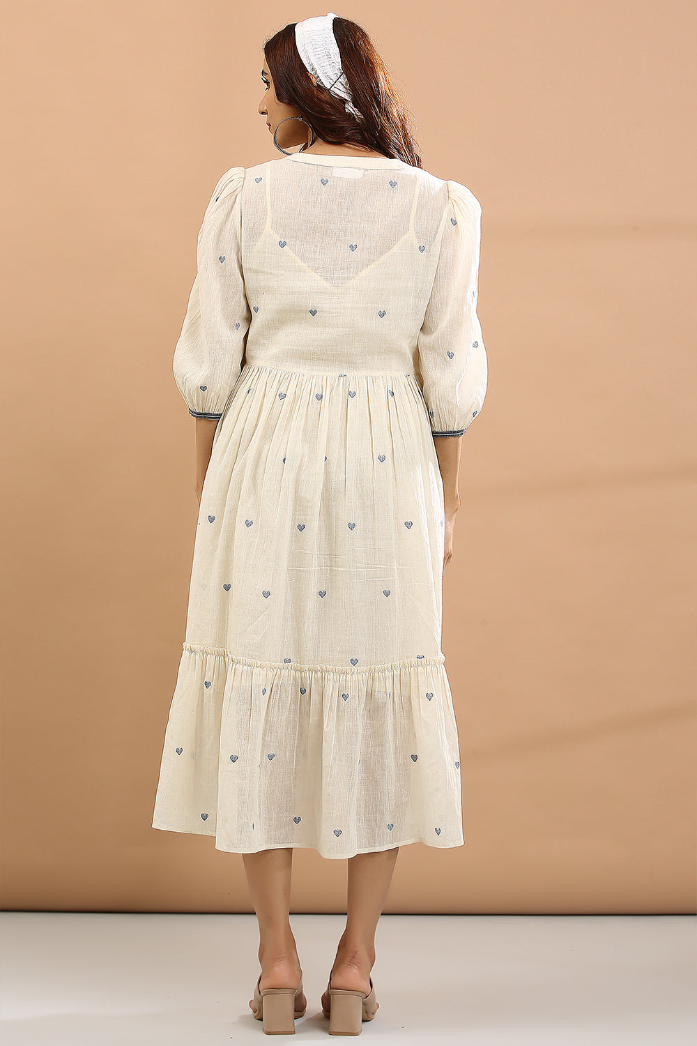 ROUND YOKE DRESS(BLUE HEART)