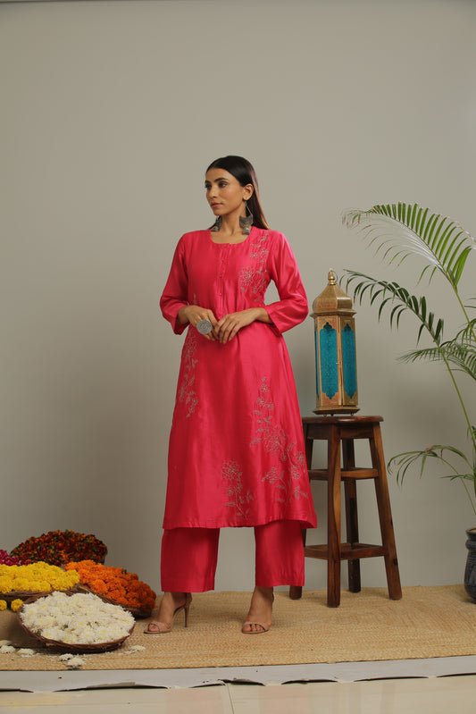 RAANI PINK CHANDERI KURTA SET OF-3