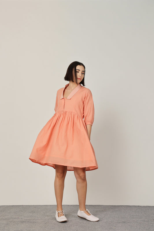 PEACH COLLAR SHORT DRESS