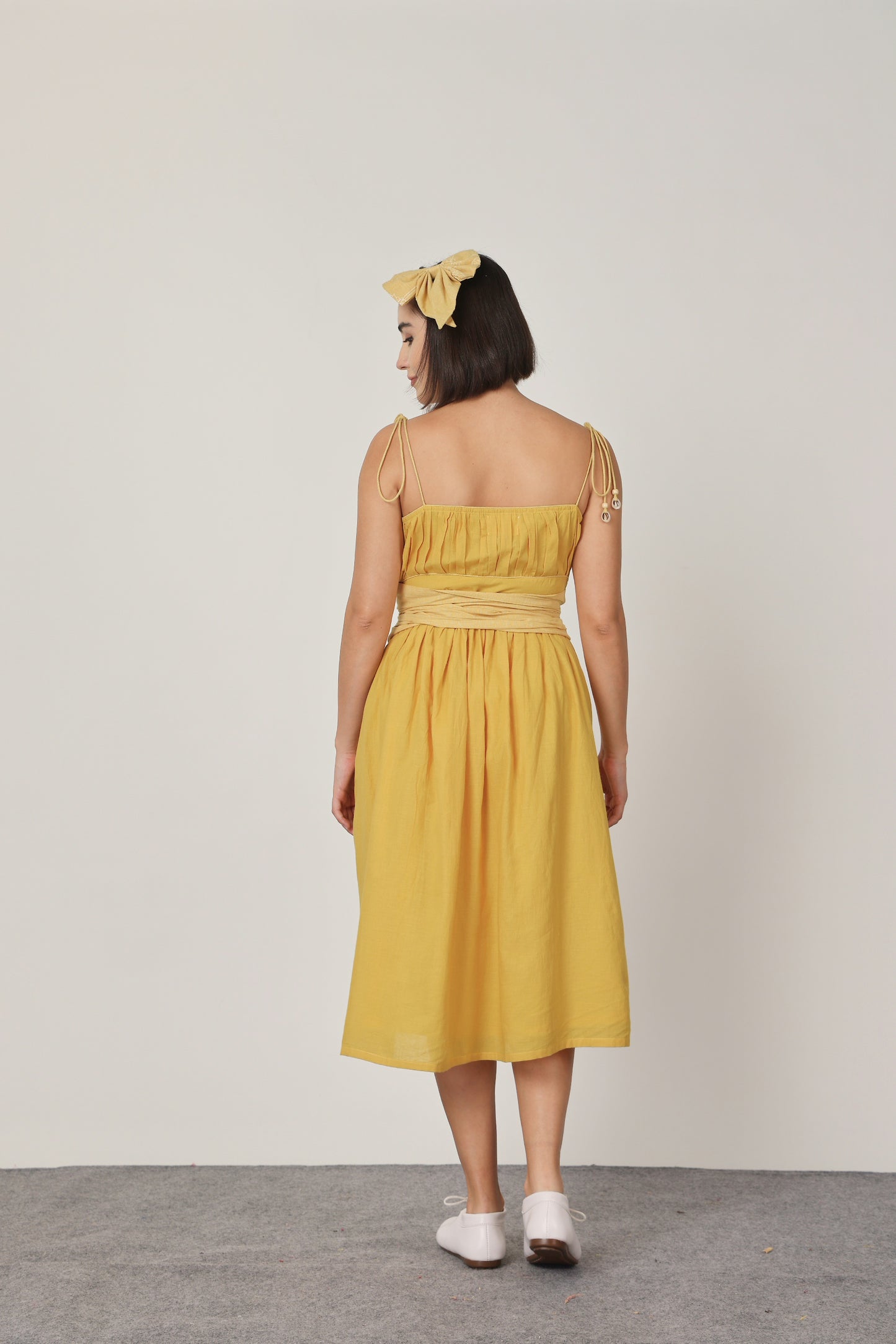 Yellow Solid Spaghetti Dress