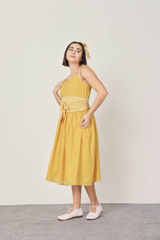 Yellow Solid Spaghetti Dress