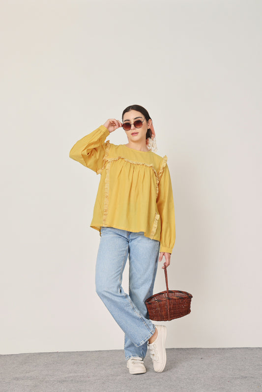 YELLOW RUFFLE DETAILING TOP