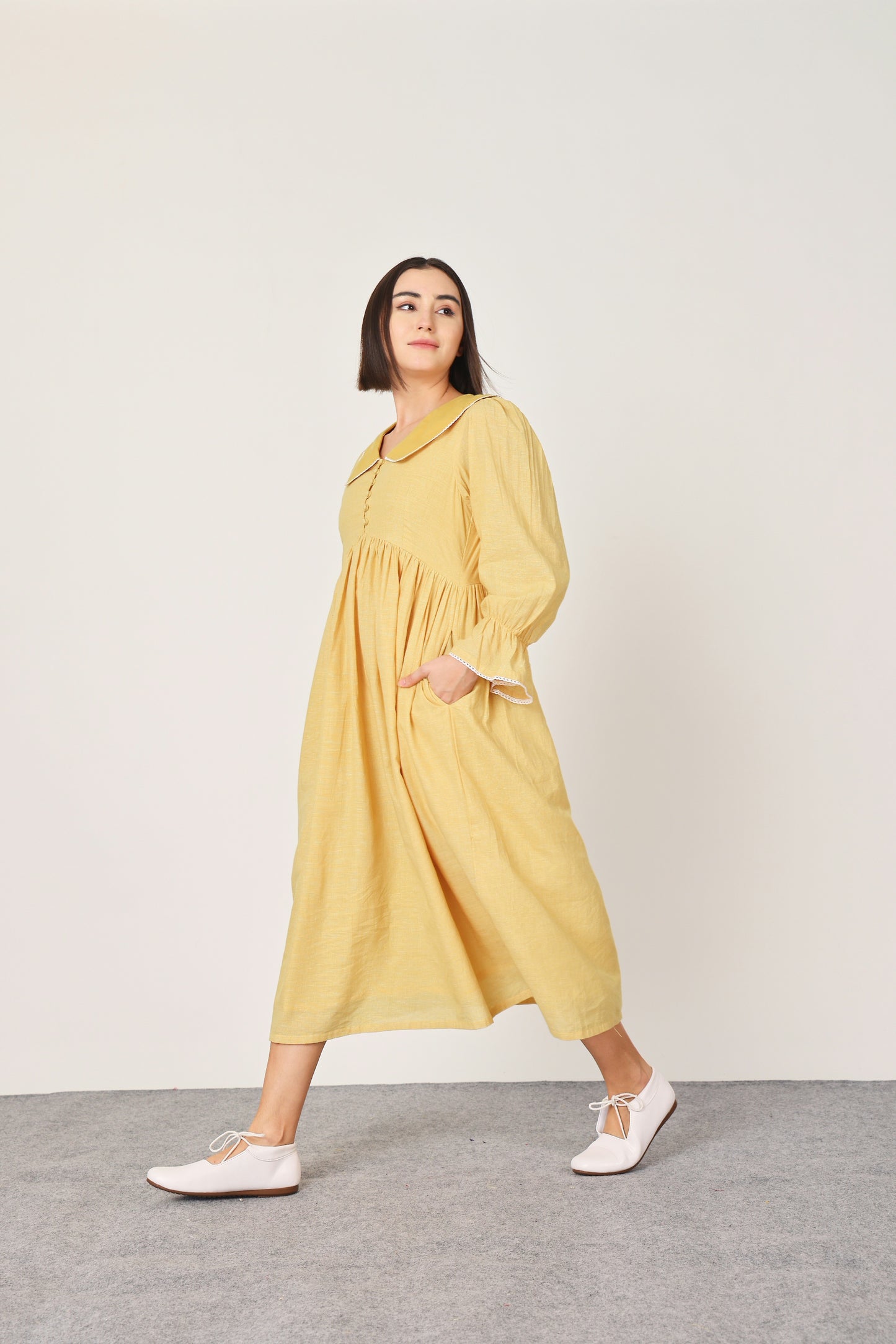 YELLOW COLLARED MIDI DRESS
