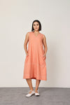 Peach V Neck Pocket Dress