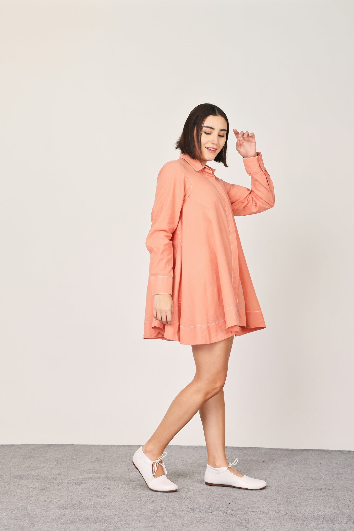 PEACH FLAIRED SHIRT TOP