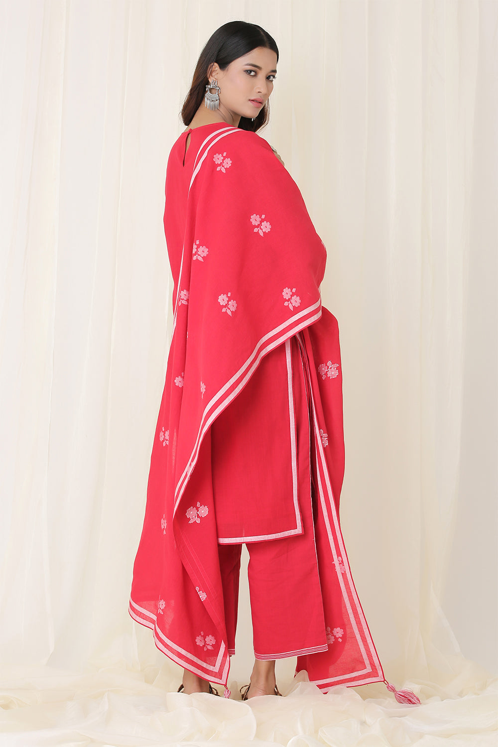 PLAIN KURTI WITH BORDER SET  OF-2 (RED)