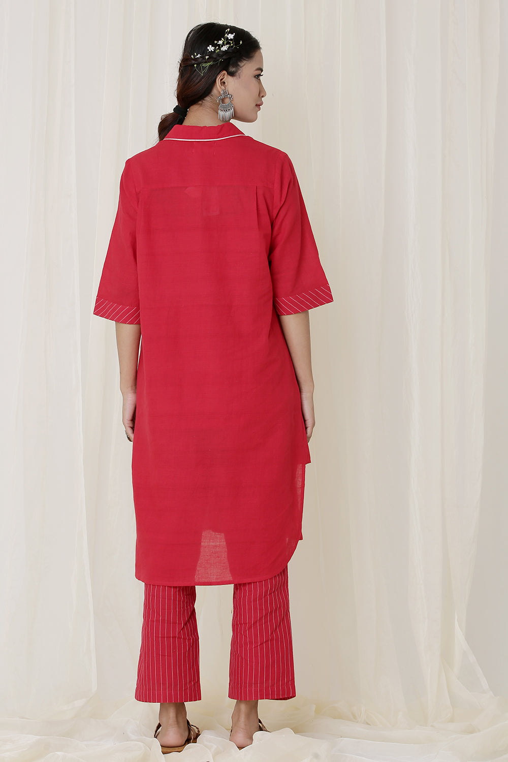 COLLERED KURTA SET OF-2 (RED)