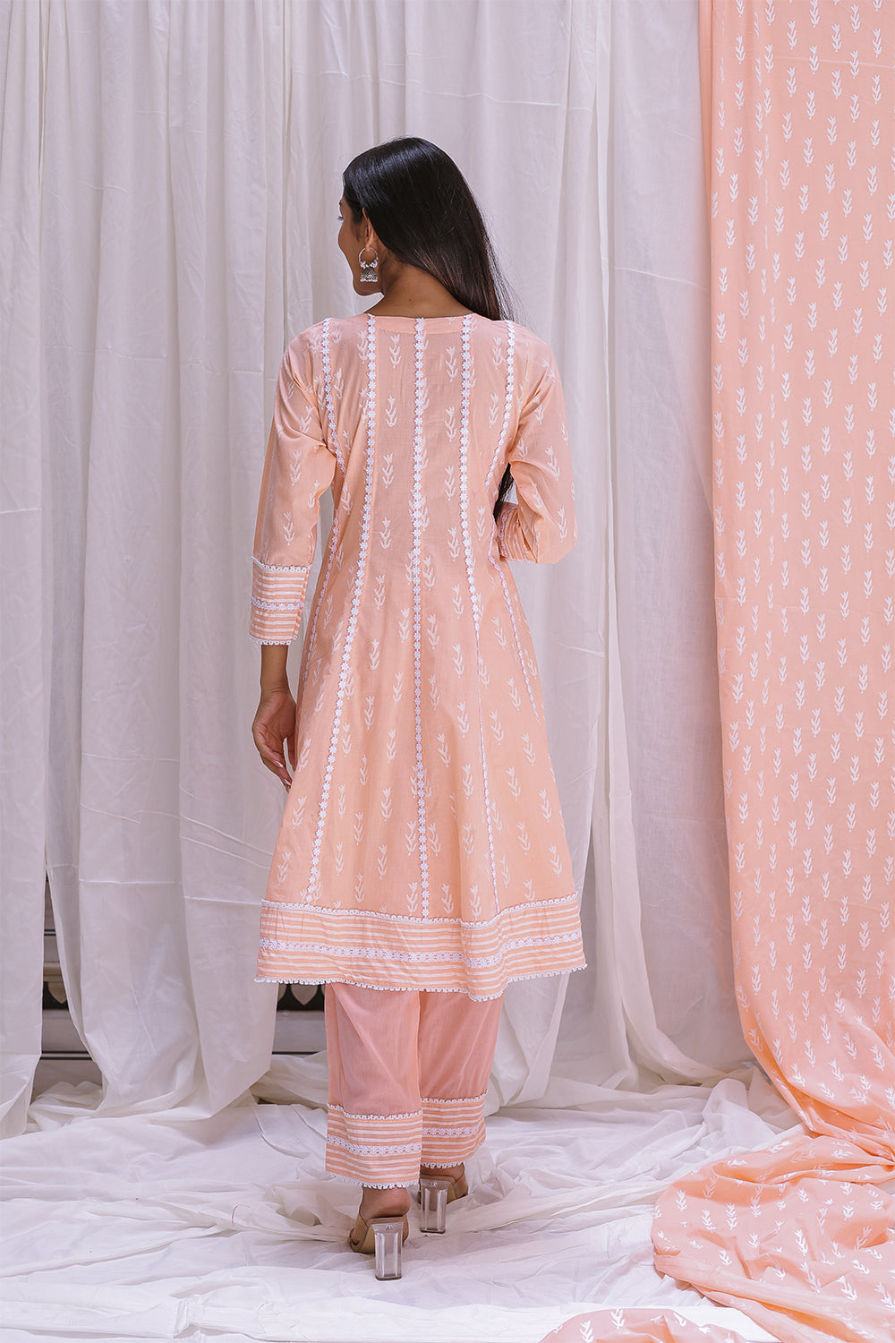 PEACH SHORT ANARKALI KURTA SET OF-2