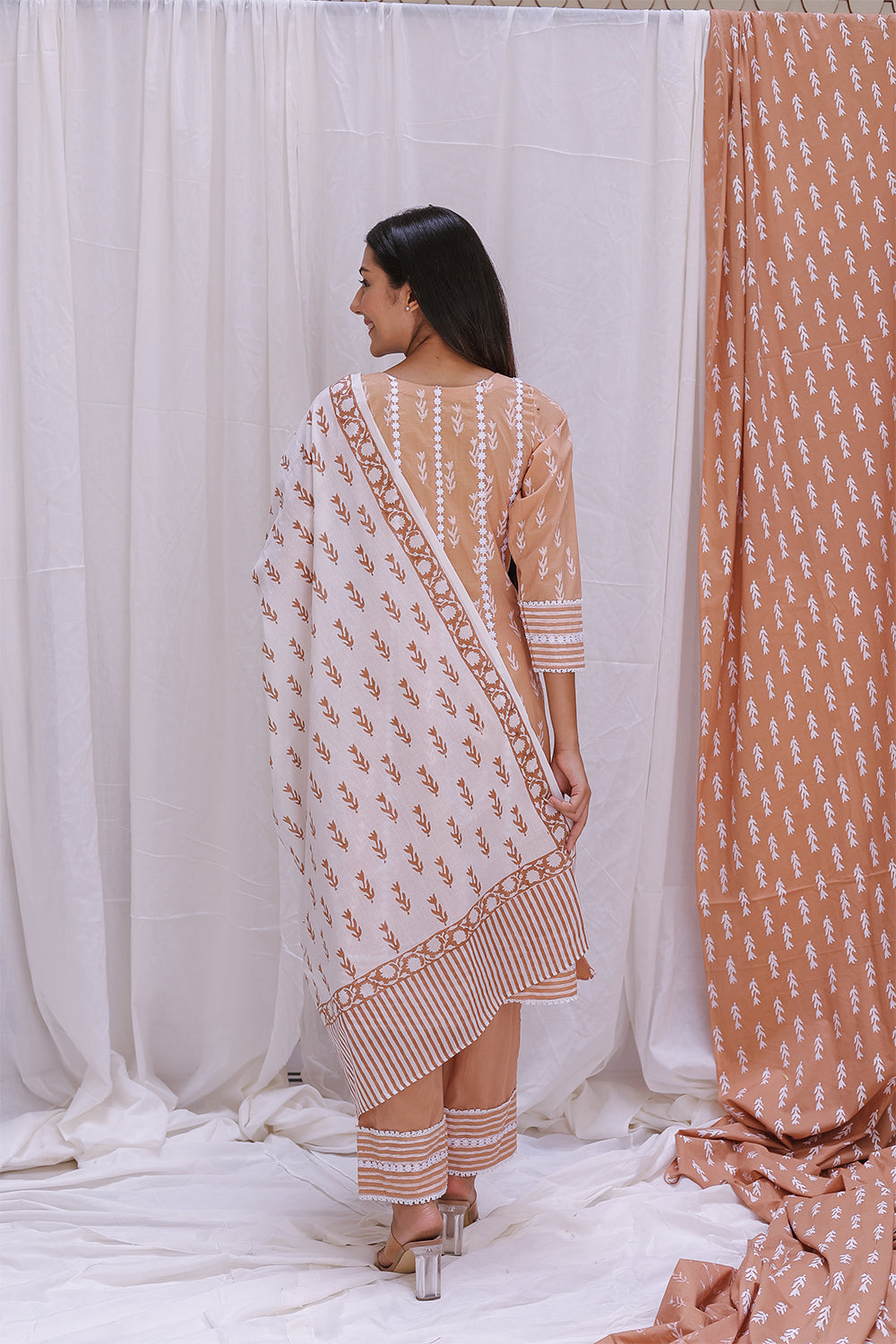 BEIGE SHORT ANARKALI KURTA SET OF-2