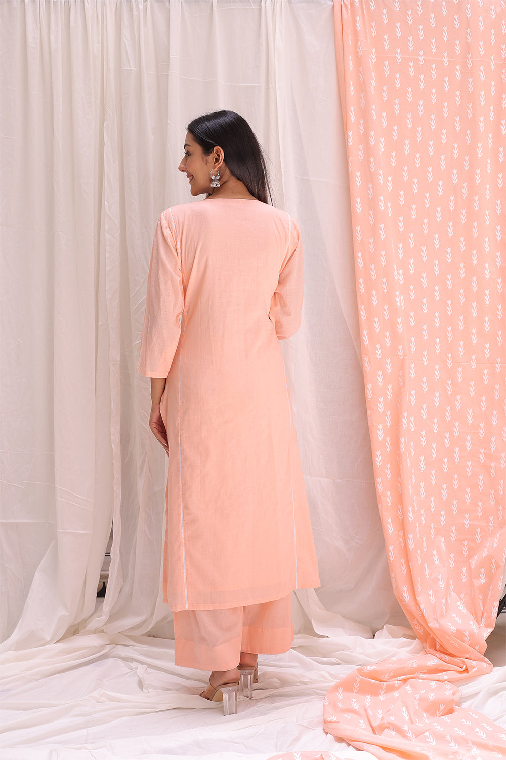 PEACH PINTUCK YOK KURTA SET OF-2