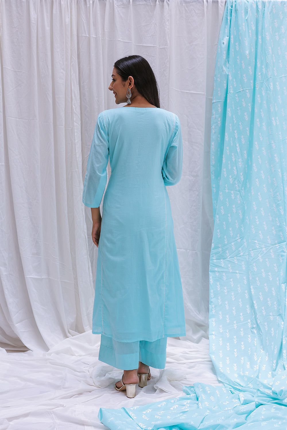 LIGHT BLUE  HAND BLOCK PRINTED DUPTTA