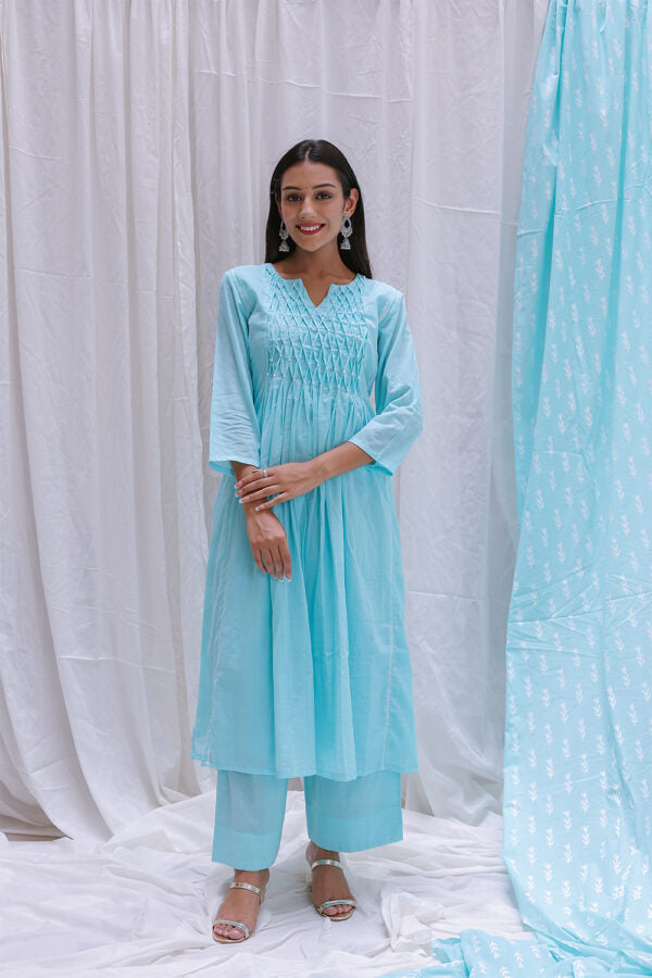 LIGHT BLUE  HAND BLOCK PRINTED DUPTTA