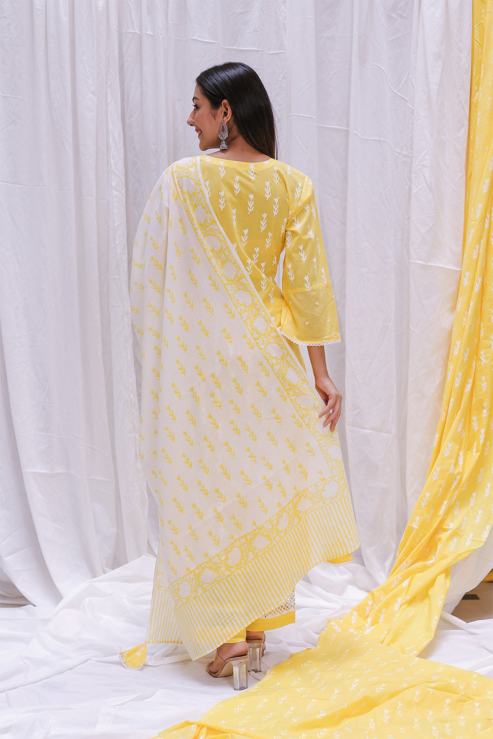 YELLOW  HAND BLOCK PRINTED DUPTTA