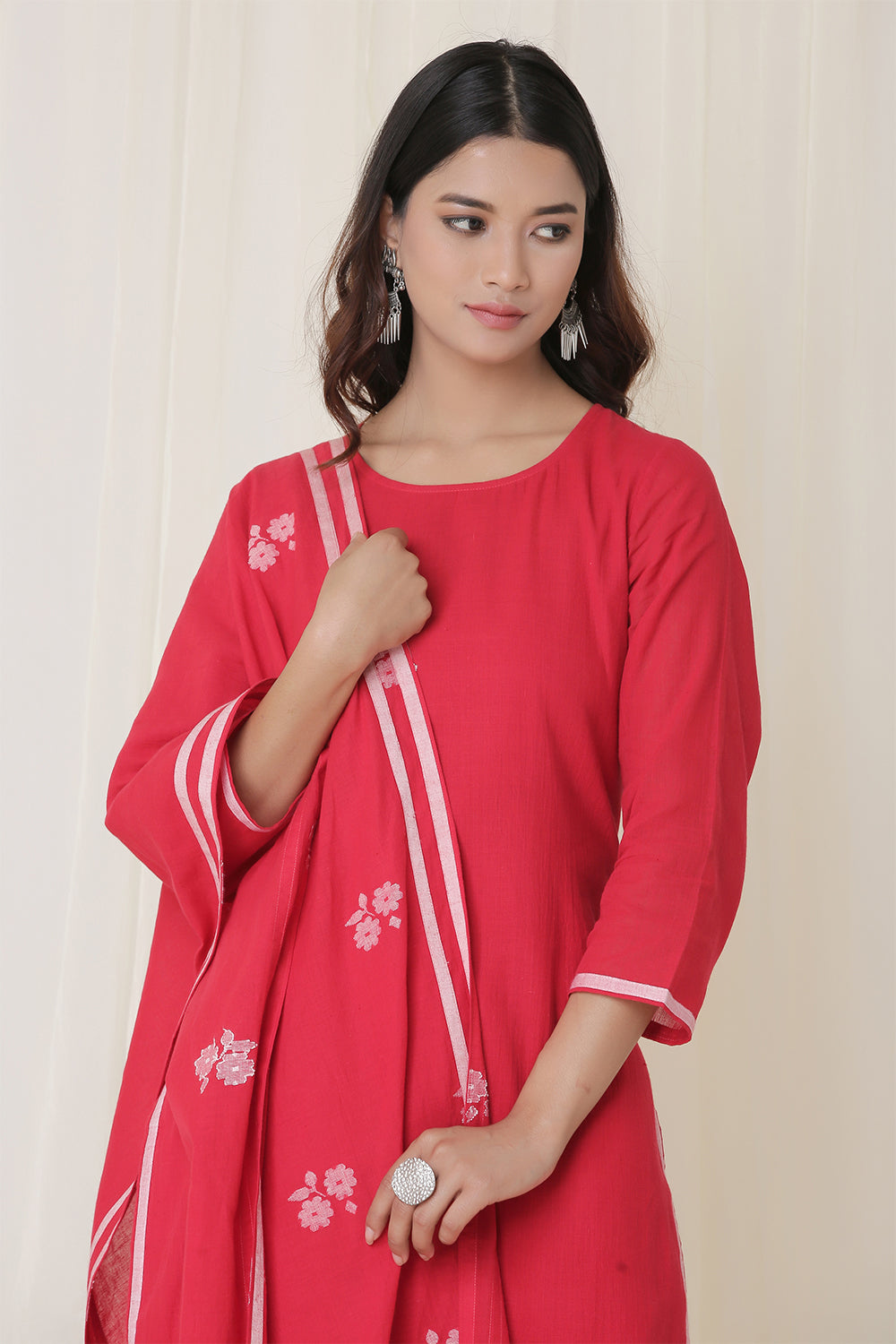 PLAIN KURTI WITH BORDER SET  OF-2 (RED)