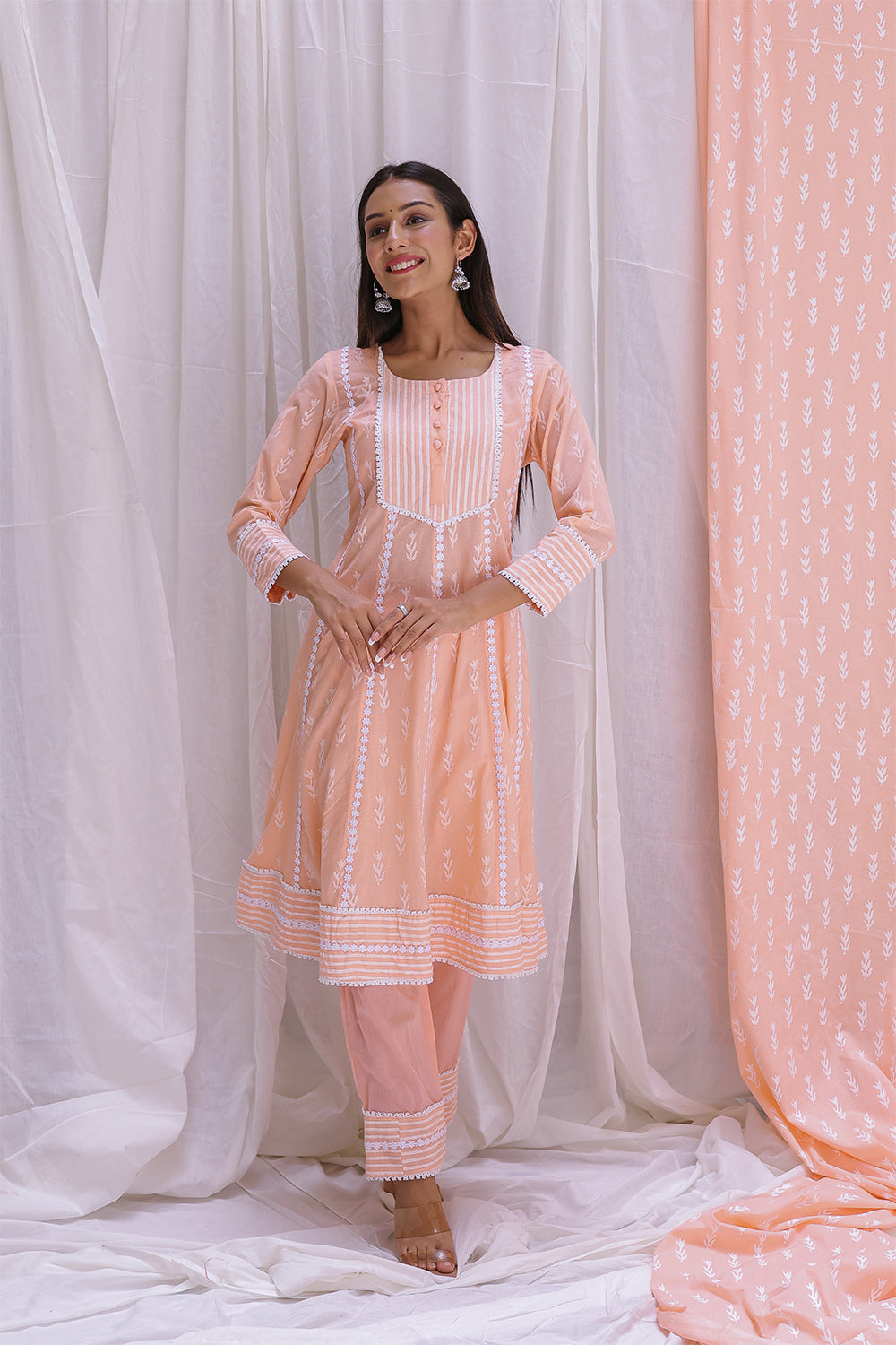 PEACH SHORT ANARKALI KURTA SET OF-2