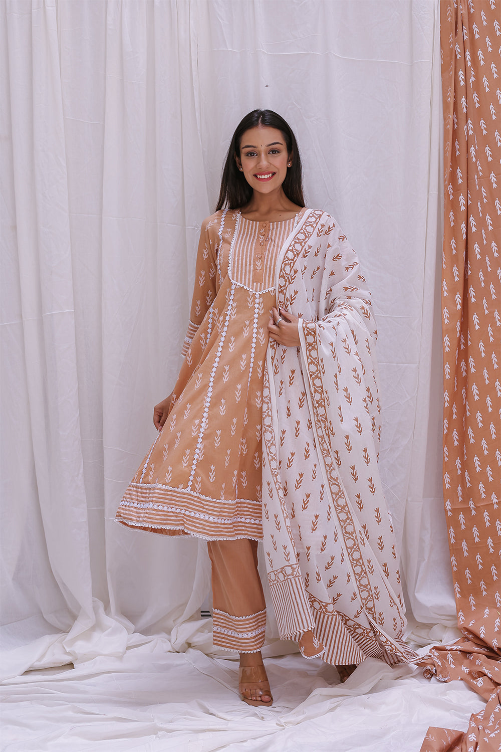 BEIGE SHORT ANARKALI KURTA SET OF-2