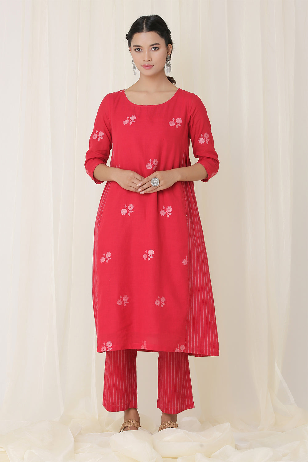 GATHER AT SIDE KURTI  SET OF-2 (RED)
