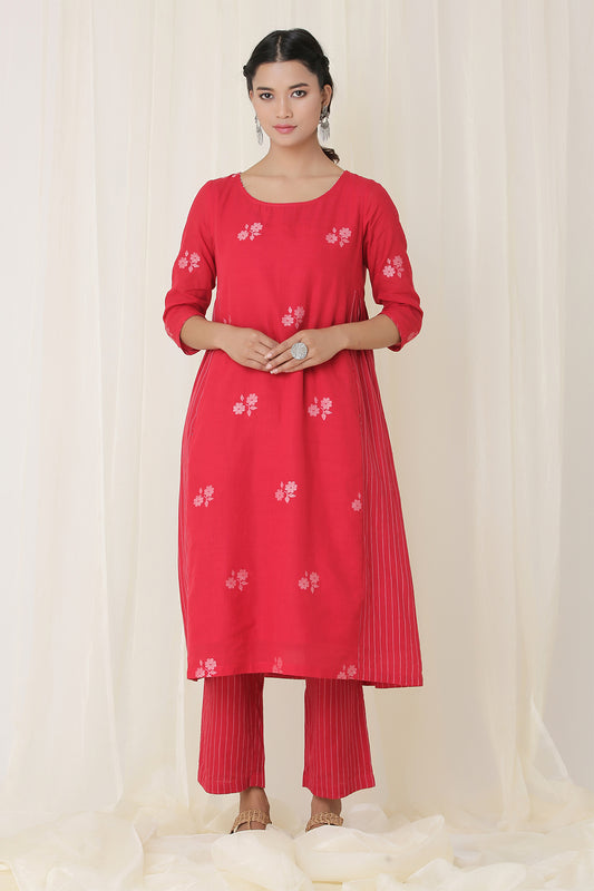 GATHER AT SIDE KURTI  SET OF-2 (RED)
