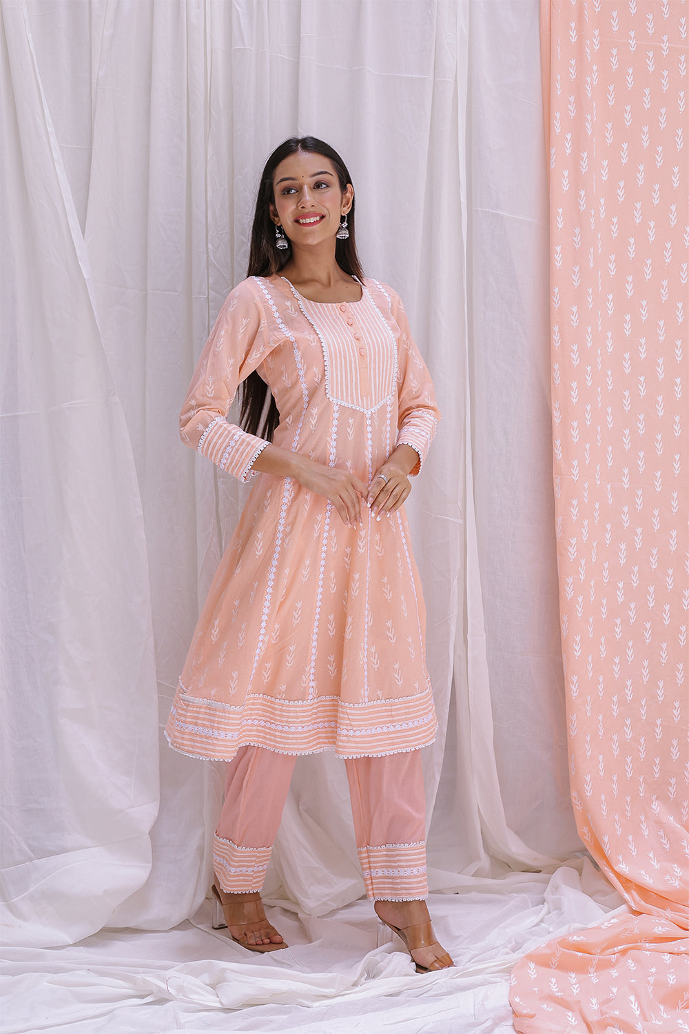 PEACH SHORT ANARKALI KURTA SET OF-2