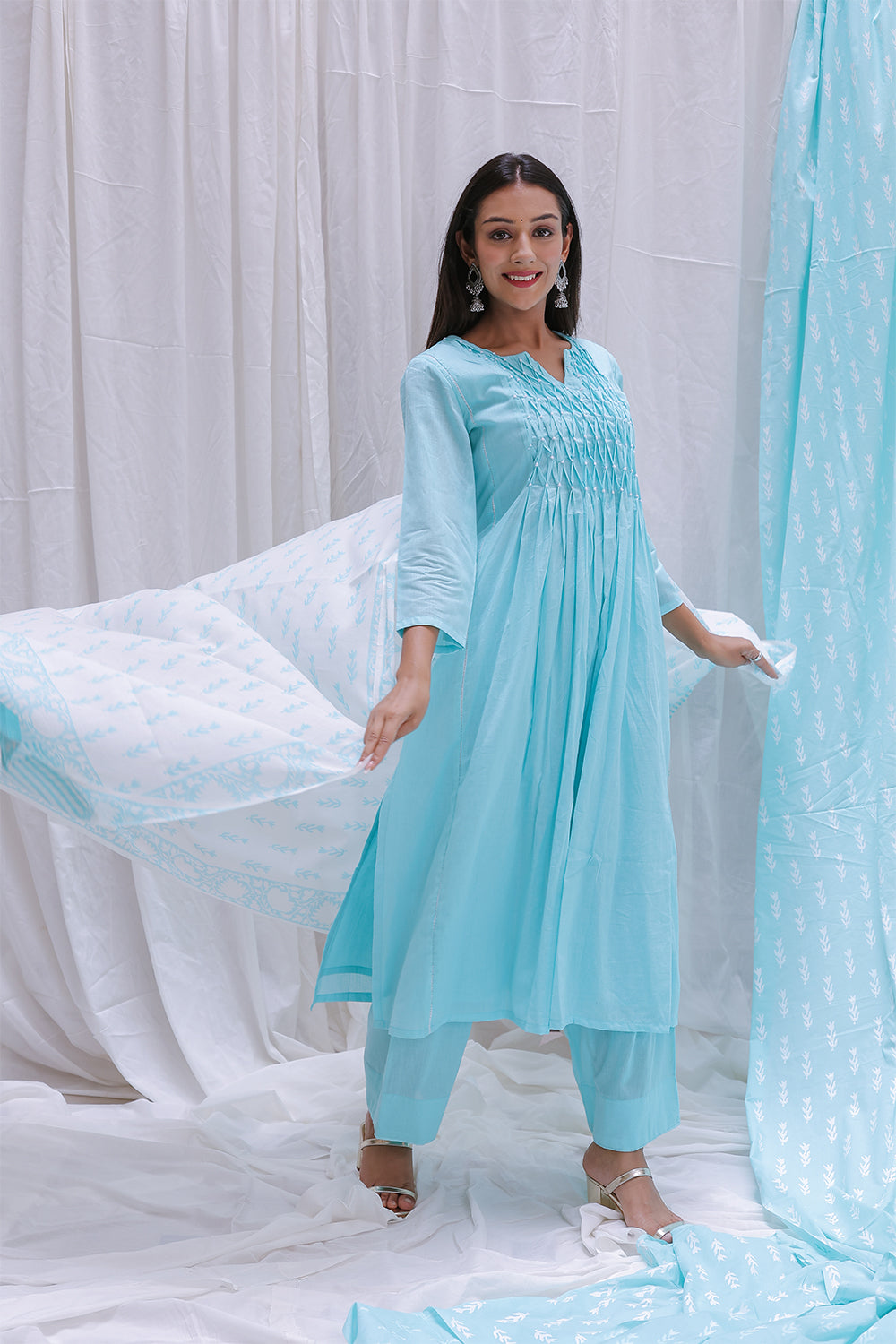 LIGHT BLUE  HAND BLOCK PRINTED DUPTTA