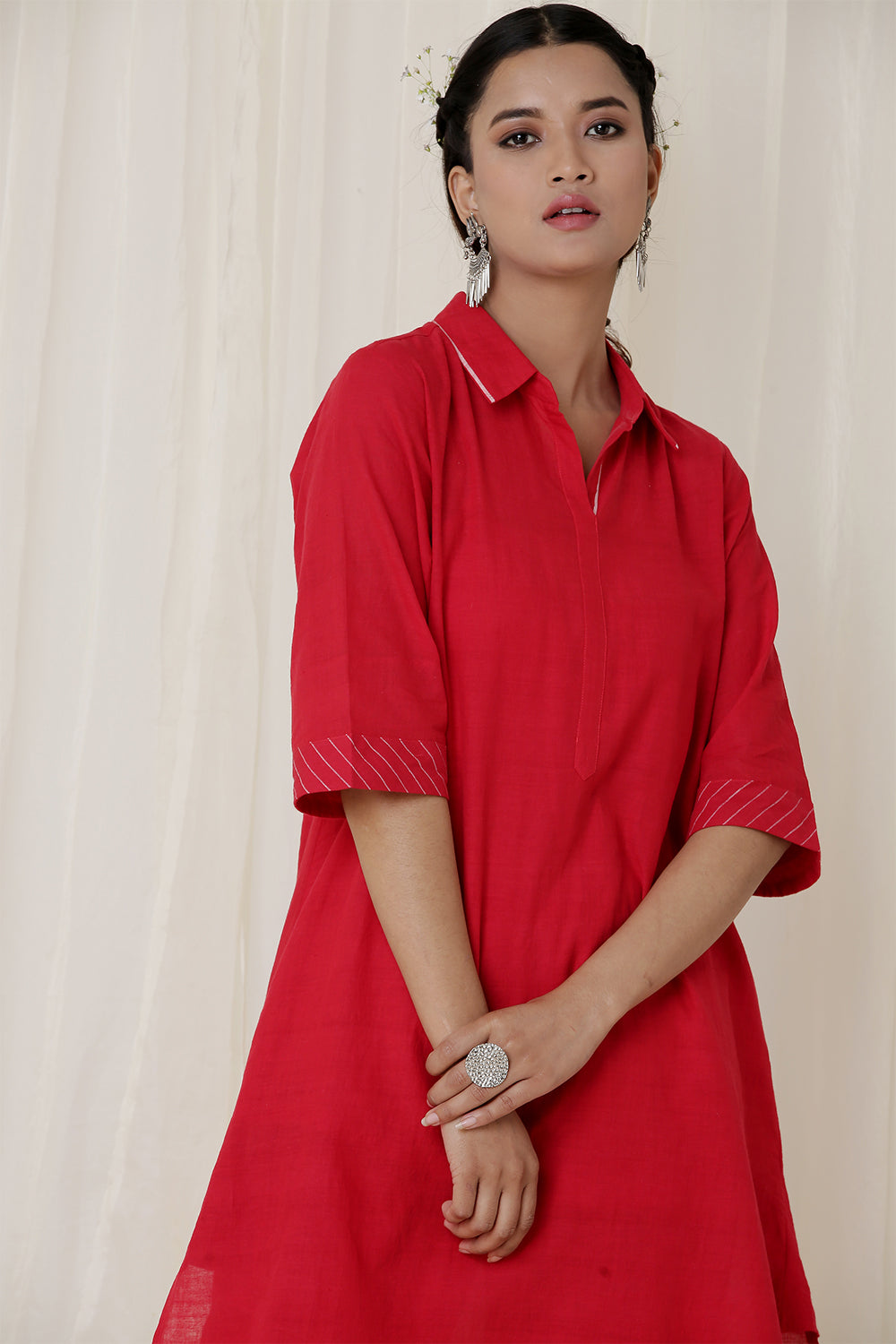 COLLERED KURTA SET OF-2 (RED)