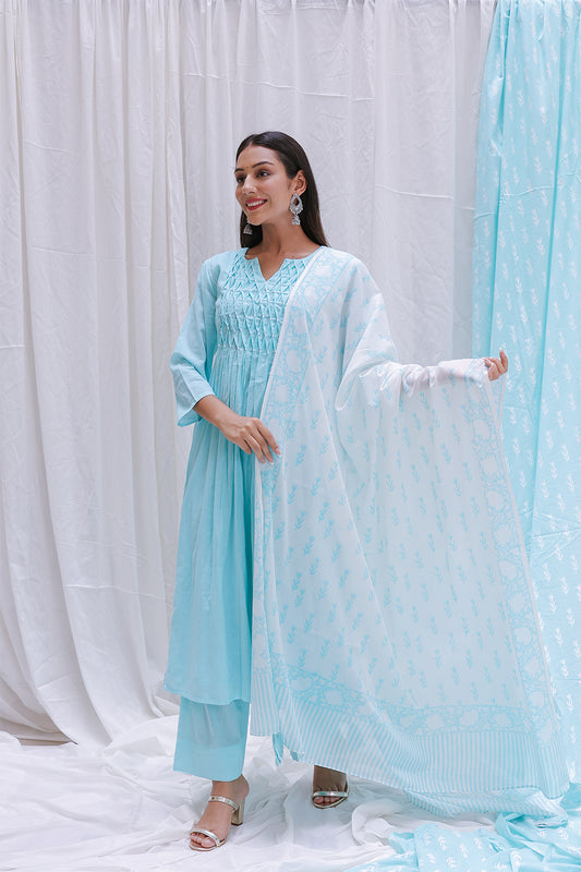 LIGHT BLUE  HAND BLOCK PRINTED DUPTTA