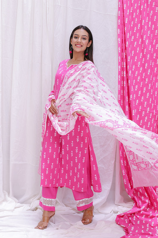 PINK  HAND BLOCK PRINTED DUPTTA