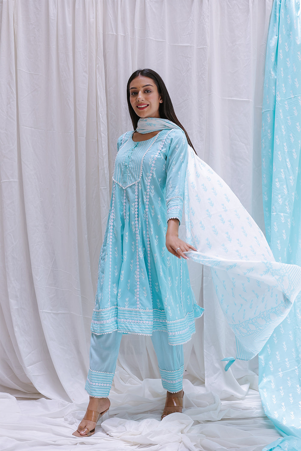 LIGHT BLUE  SHORT ANARKALI KURTA SET OF-2